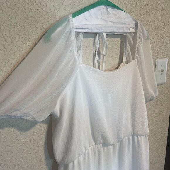 Tacera- White Tiered Dress, Size Large - Picture 2 of 11